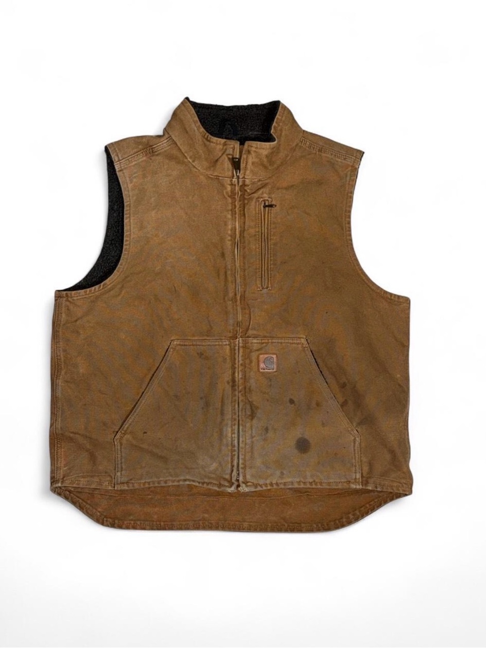 Carhartt brown duck/canvas sherpa-lined work vest